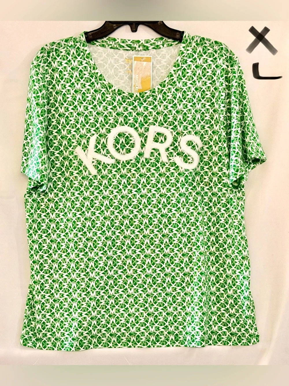 Michael Kors Green and White KORS Logo Short Sleeve Tee